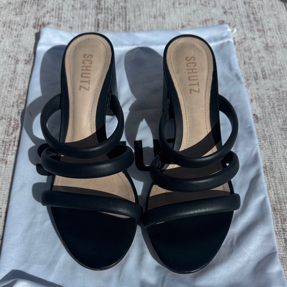 SCHUTZ Black Strappy Mules